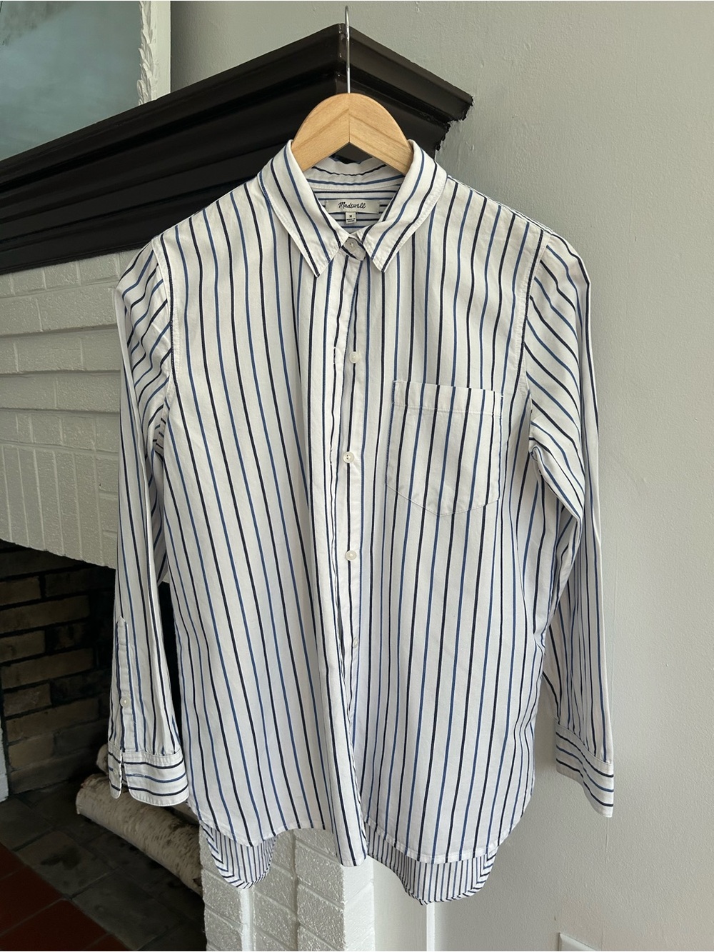 Madewell White Button-Down Shirt with Navy Stripes